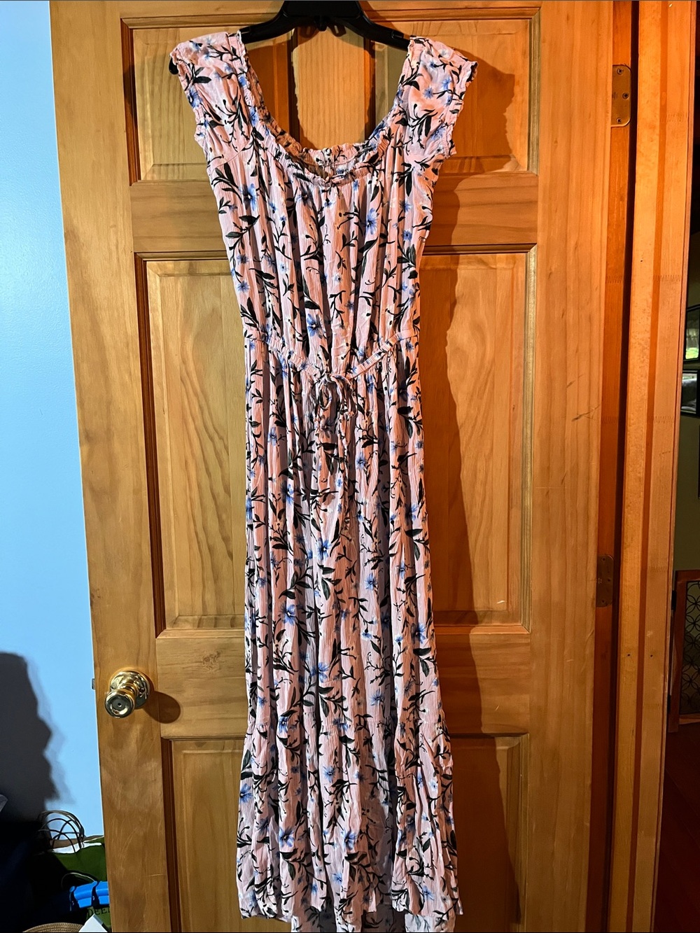 Pink Floral Maxi Dress with Tie Waist